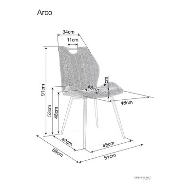 Обеденный стул Signal ARCO Welur Серый ARCOVCSZ фото - 6
