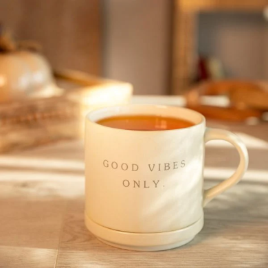 Кружка з кришкою Homla PERLO GOOD VIBES ONLY 400 мл | Білий / Принт 218295 фото - 7