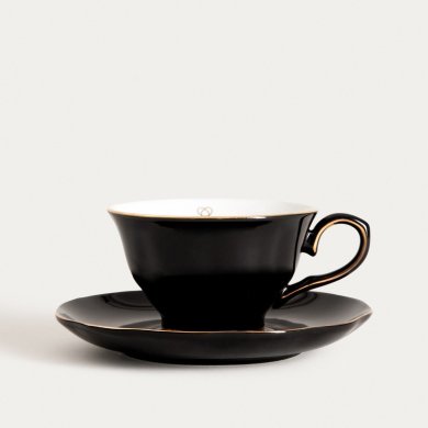 Чашка з блюдцем Homla BARIK 150 мл Чорний 241361 фото - 2