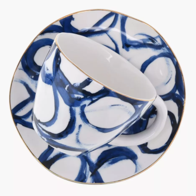 Чашка с блюдцем Duka Riviera 250 мл | Белый / Синий / Принт - 2 Чашка с блюдцем Duka Riviera 250 мл | Белый / Синий / Принт 1219663 фото - 2