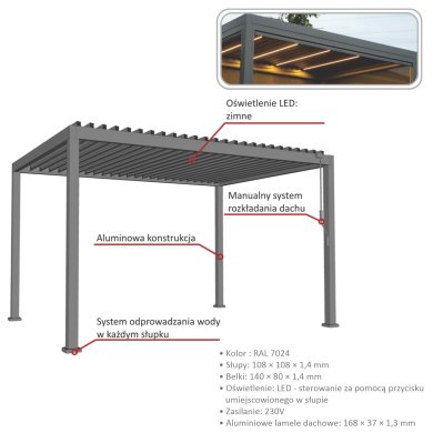 Пергола з LED підсвіткой Garden Line 4x3 м Сірий VIN0654 фото - 2