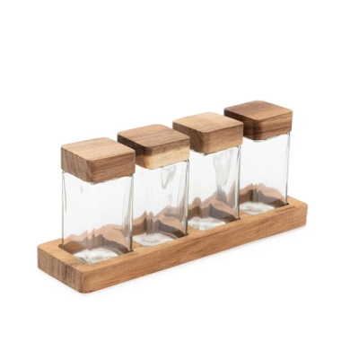 Набор емкостей для специй Homla MOOKA 4x120 мл | Прозрачный / Дерево - 2 Набор емкостей для специй Homla MOOKA 4x120 мл | Прозрачный / Дерево 215210 фото - 2