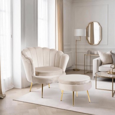 Крісло м'яке з підставкою Mebel Elit GRAND Welur Кремовий ME.GRAND/KR/V/FW фото - 8