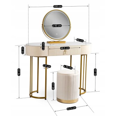 Туалетний стіл з пуфом Mebel Elit ASHLEY Marmur Бежевий ME.ASHLEY/BZ/ZL/B фото - 7