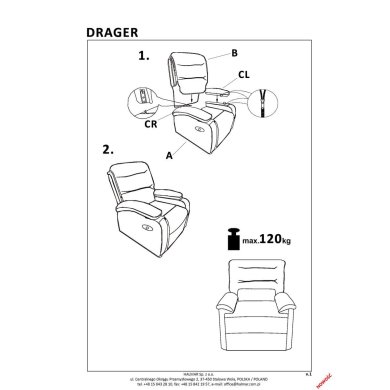 Кресло мягкое раскладное с реклайнером Halmar DRAGER Черный V-CH-DRAGER-FOT-CZARNY фото - 3