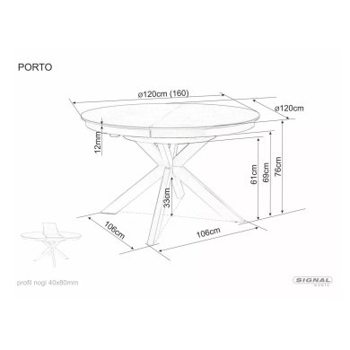 Раскладной обеденный стол Signal PORTO Ceramic Marmur Черный PORTOCC120 фото - 9
