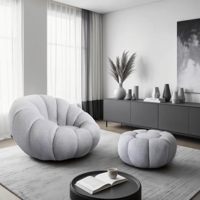 Крісло м'яке поворотне з пуфом Mebel Elit PETTIT Сірий - 6 Крісло м'яке поворотне з пуфом Mebel Elit PETTIT Сірий ME.PETTIT/P/TB/FW фото - 6