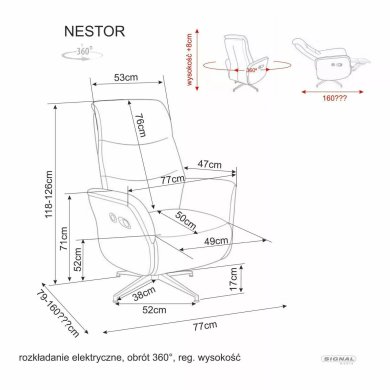 Кресло мягкое раскладное с реклайнером Signal NESTOR Raven Бежевый NESTORRABE22 фото - 10