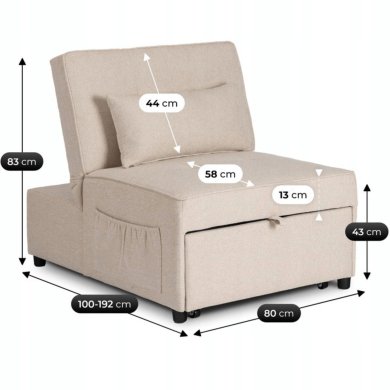 Кресло мягкое раскладное Mebel Elit IBERIS BIG Бежевый ME.IBERIS/BZ/T/FW80 фото - 11