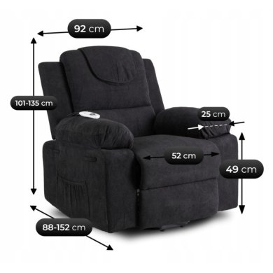 Кресло мягкое раскладное массажное с реклайнером Mebel Elit FENIX Velvet Черный ME.FENIX/CZ/SZTR/FW фото - 17