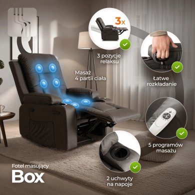 Крісло м'яке розкладне масажне з реклайнером Mebel Elit BOX Темно-коричневий ME.BOX/BR/E/FW фото - 14