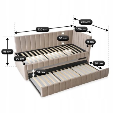 Розкладна кушетка Mebel Elit VILLEMO Welur 90x200 см Бежевий ME.VILLEMO/90/90/BZ/V/LOZWYS фото - 9