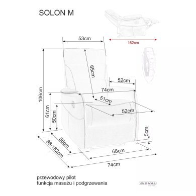 Кресло мягкое раскладное массажное с реклайнером Signal SOLON M Brego Темно-серый SOLONMBRCSZ18 фото - 10