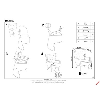 Крісло м'яке Halmar Marvel Бордовий V-CH-MARVEL-FOT-BORDOWY фото - 5
