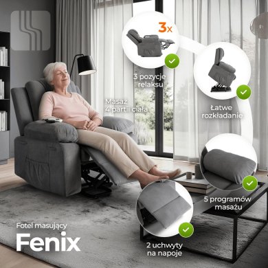 Кресло мягкое раскладное массажное с реклайнером Mebel Elit FENIX Velvet Серый ME.FENIX/P/SZTR/FW фото - 14