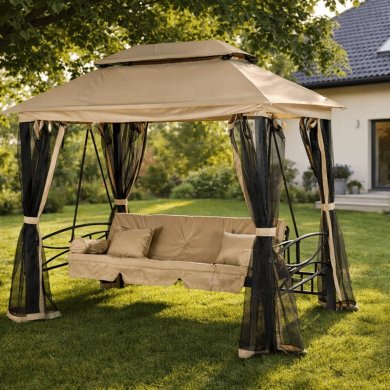 Садовые качели с москитной сеткой Mebel Elit CARMEN 237x150x256 см Бежевый ME.CARMEN/BZ/T/OGR/HUS фото - 11