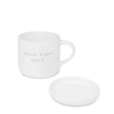 Кружка с крышкой Homla PERLO GOOD VIBES ONLY 400 мл | Белый / Принт 218295