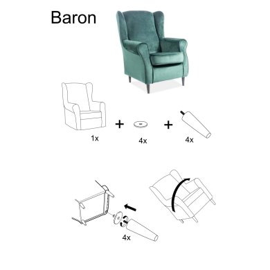 Кресло мягкое Signal Baron Welur Бирюзовый BARONV85-P фото - 2