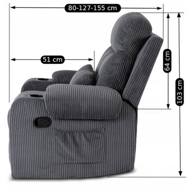 Крісло м'яке розкладне з реклайнером Mebel Elit TORRES Velvet Сірий ME.TORRES/P/SZTR/FW фото - 14