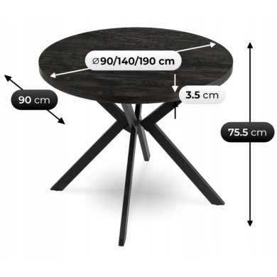 Розкладний обідній стіл Mebel Elit LUGO Чорний - 14 Розкладний обідній стіл Mebel Elit LUGO Чорний ME.LUGO/CZ/CZ/S фото - 14