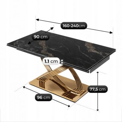 Раскладной обеденный стол Mebel Elit IBIZA Marmur Черный ME.IBIZA/CZZL/ZL/S160-240 фото - 10