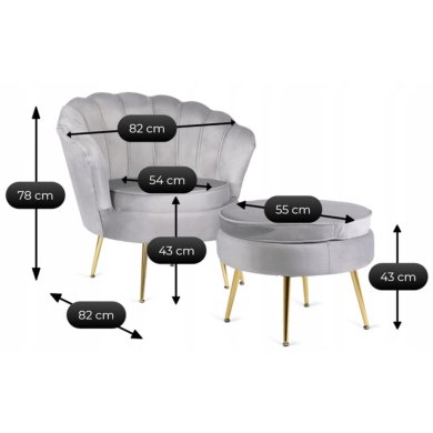 Крісло м'яке з підставкою Mebel Elit GRAND Welur Сірий ME.GRAND/P/V/FW фото - 9