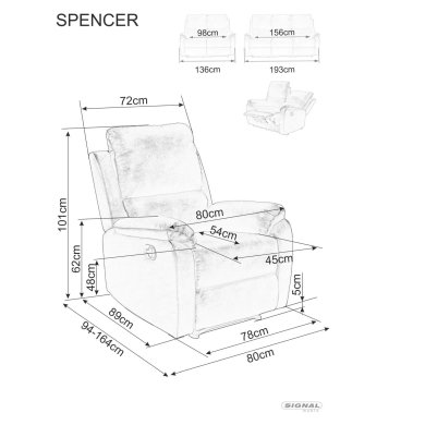 Крісло м'яке розкладне з реклайнером Signal SPENCER Welur Сірий SPENCER1VSZ фото - 9