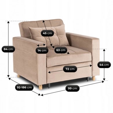 Кресло мягкое раскладное Mebel Elit SOLOR Welur Бежевый ME.SOLOR2/BZ/V/FW фото - 14