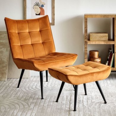 Кресло мягкое с подставкой Homla VINNIS Welur Оранжевый 218194 фото - 10