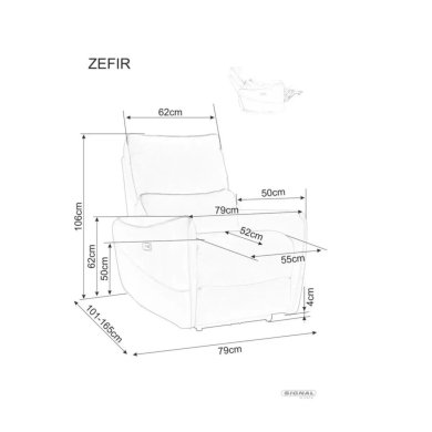Крісло м'яке розкладне з реклайнером Signal ZEFIR Velvet Сірий ZEFIRVSZ фото - 5