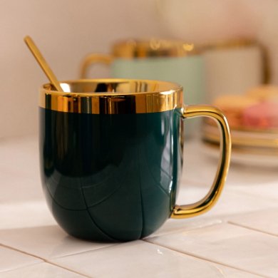 Кружка з ложечкою Homla SINNES 280 мл | Смарагдовий / Золотий - 6 Кружка з ложечкою Homla SINNES 280 мл | Смарагдовий / Золотий 164315 фото - 6