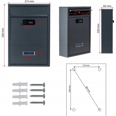 Поштова скринька Chomik MAGPIE 21,5х8,2х32 см Антрацит TIS8169 фото - 8