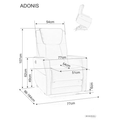 Крісло м'яке розкладне з реклайнером Signal ADONIS Welur Темно-бежевий ADONISVCBE фото - 6