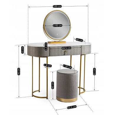 Туалетный стол c пуфом Mebel Elit ASHLEY Marmur Серый ME.ASHLEY/P/ZL/B фото - 7