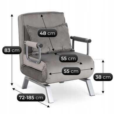 Крісло м'яке розкладне Mebel Elit BART Welur Сірий ME.BART/P/V/FW фото - 15