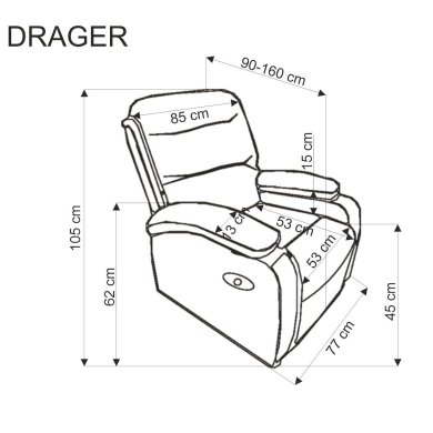 Кресло мягкое раскладное с реклайнером Halmar DRAGER Черный V-CH-DRAGER-FOT-CZARNY фото - 2