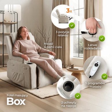 Крісло м'яке розкладне масажне з реклайнером Mebel Elit BOX Velvet Бежевий - 15 Крісло м'яке розкладне масажне з реклайнером Mebel Elit BOX Velvet Бежевий ME.BOX2/BZ/SZTR/FW фото - 15