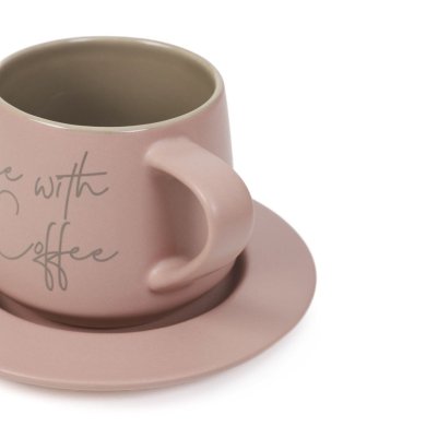 Чашка з блюдцем Homla BAJONA 200 мл Рожевий - 2 Чашка з блюдцем Homla BAJONA 200 мл Рожевий 222929 фото - 2