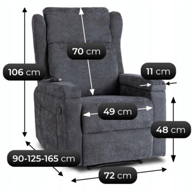 Крісло м'яке розкладне масажне з реклайнером Mebel Elit SEBASTIAN Темно-сірий ME.SEBASTIAN/CZ/T/FW фото - 16