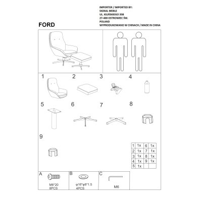 Кресло мягкое поворотное с подставкой Signal Ford Velvet Бирюзовый FORDVTR фото - 3