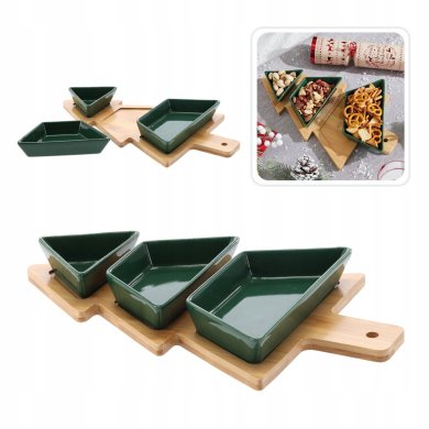 Сервірувальний набір мисок Chomik CHOINKA 32x20x4 см | Зелений / Дерево MUT4659 фото - 2