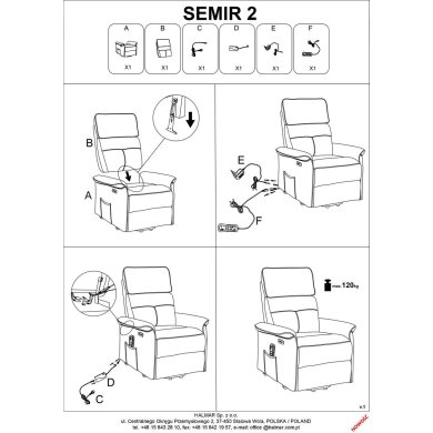 Кресло мягкое раскладное массажное с реклайнером Halmar SEMIR 2 Welur Пепельный V-CH-SEMIR_2-FOT-POPIEL фото - 6