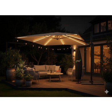 Садовый зонт с чехлом и LED подсветкой Garden Line ROMA 300x300 см Бежевый GAO1565 фото - 11