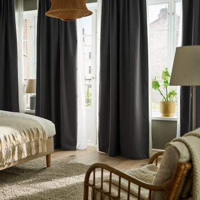 IKEA Шторы KORGMOTT 145x300 см 2 шт Темно-серый (ИКЕА КОРГМОТТ) 30597159 фото - 2