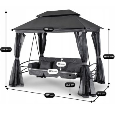 Садовые качели с москитной сеткой Mebel Elit CARMEN 237x150x256 см Серый ME.CARMEN/P/T/OGR/HUS фото - 12