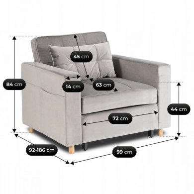 Кресло мягкое раскладное Mebel Elit SOLOR Welur Серый ME.SOLOR2/P/V/FW фото - 13