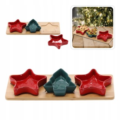 Сервировочный набор мисок Chomik GWIAZDA CHOINKA | Зеленый / Красный / Дерево MUT4598 фото - 4