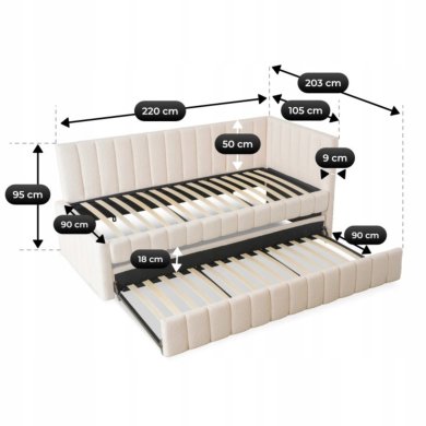 Раскладная кушетка Mebel Elit VILLEMO Boucle 90x200 см Кремовый ME.VILLEMO/90/90/KR/TB/LOZWYS фото - 9