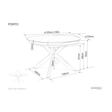 Раскладной обеденный стол Signal PORTO Marmur Черный PORTOCC120 фото - 10
