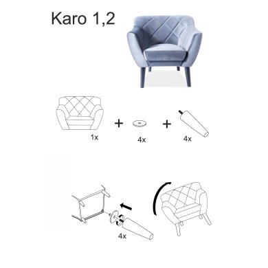 Крісло м'яке Signal Karo 1 Welur Чорний - 2 Крісло м'яке Signal Karo 1 Welur Чорний KARO1V19W фото - 2